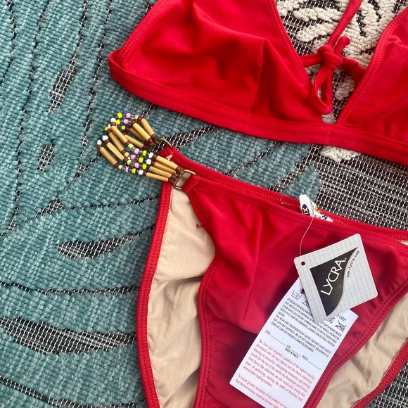 3/$25! Aurea Rio Swimwear Boutique Halter Bikini Top & Brazilian Bottom XL - Picture 4 of 7